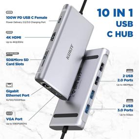 img 3 attached to KUKIY 10-in-1 USB C Hub for MacBook Pro/Air (Thunderbolt 3) - Ethernet, 4K 💻 HDMI, VGA, 2x USB 3.0, 2x USB 2.0, 100W PD, USB-C Data Port, SD/TF Docking Station