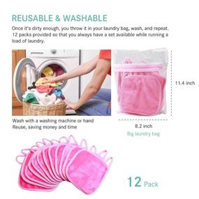 img 1 attached to 🌸 KODAMO Reusable Makeup Remover Cloth 12 Pack - Microfiber Facial Cleansing Towel for All Skin Types - Eco-friendly & Washable (Pink) with Laundry Bag Included!