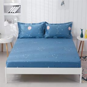 img 2 attached to 🌌 FADFAY Planet Star Constellation Sheets: 100% Cotton Universe Space Bed Sheet Set Queen, Meteor Moon Printed Sheet Set, Perfect for Boy Girls Kids Teen, Navy Deep Pocket Fitted Sheet - 4 Piece Set