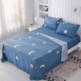 img 4 attached to 🌌 FADFAY Planet Star Constellation Sheets: 100% Cotton Universe Space Bed Sheet Set Queen, Meteor Moon Printed Sheet Set, Perfect for Boy Girls Kids Teen, Navy Deep Pocket Fitted Sheet - 4 Piece Set