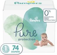 💚 pampers pure protection diapers, newborn/size 1 (8-14 lb), 74 count - hypoallergenic & unscented super pack logo