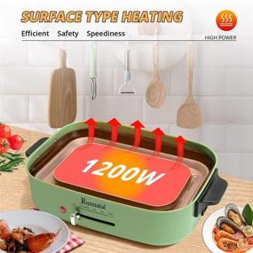 img 1 attached to 🍳 Runnatal 2-in-1 Indoor Smokeless Electric Grill and Hot Pot Combo, Removable Nonstick Plate, 4L Pot with Cover, 1200W, Adjustable Temperature, Easy to Clean, Electric Skillet, Electric Griddle, Green