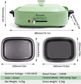 img 3 attached to 🍳 Runnatal 2-in-1 Indoor Smokeless Electric Grill and Hot Pot Combo, Removable Nonstick Plate, 4L Pot with Cover, 1200W, Adjustable Temperature, Easy to Clean, Electric Skillet, Electric Griddle, Green