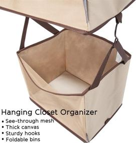 img 1 attached to 👕 Хранение для одежды Hanging Closet Organizer с 2 полками, вешалка для одежды из ткани, корзина для одежды с крючками - идеально подходит для общежитий, квартир, спален, колледжей, вешалок для одежды, гардеробов - прочная ткань с сетчатой конструкцией.