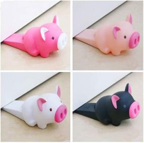 img 1 attached to 🐷 Child Safety Cartoon Pig Door Stopper with Finger Protector, Resistant Grip, Cute and Creative Design (Black)