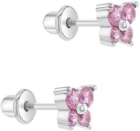 img 3 attached to Stunning Rhodium-Plated Butterfly Safety Earrings for Babies, Infants, Toddlers & Girls - 5mm Elegant Cubic Zirconia Studs