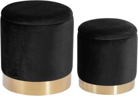 img 1 attached to 🦌 DEERUN Velvet Storage Ottoman Foot Rest Stool with Gold Plated Base - Pack of 2, Upholstered Footstool in Black