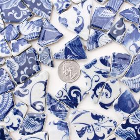 img 2 attached to 🔳 Bulk Blue and White Ceramic Mosaic Tiles for DIY Crafts and Home Decoration (680g, 1.5 Pound) - Pattern 2