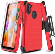 📱 leptech galaxy a11 case with soft tpu screen protector: full body armor protection in vibrant red logo