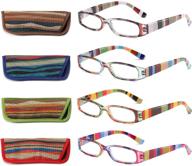 trendy women's reading glasses set - 4 pairs of fashionable pattern-print eyeglasses with spring hinges +2.5 power logo