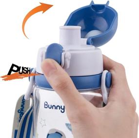 img 1 attached to 🐰 Bunnytoo Kids Sport Water Bottle 16oz, Straw Lid, Spout Lid, Reusable Travel Bottle, Tritan & BPA Free, Soft Silicone Spout, Easy to Suck, Leak Proof Cup, Shoulder Strap, Blue