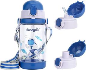 img 4 attached to 🐰 Bunnytoo Kids Sport Water Bottle 16oz, Straw Lid, Spout Lid, Reusable Travel Bottle, Tritan & BPA Free, Soft Silicone Spout, Easy to Suck, Leak Proof Cup, Shoulder Strap, Blue