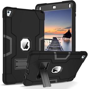 img 4 attached to Ultimate Protection iPad Air 2 Case, iPad Pro 9.7 2016 Case, 3-Layer Hybrid Heavy-Duty Shockproof Rugged Cover with Kickstand for Apple iPad Air 2 (2014) / iPad Pro 9.7 Inch, Black