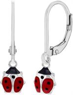 🐞 925 sterling silver enamel ladybug leverback dangle earrings in red & black - fashionable & trendy for little girls & young pre-teens | safe for sensitive ears logo