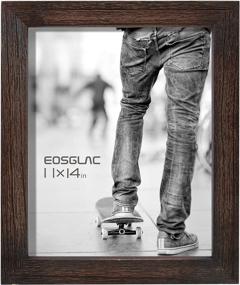 img 4 attached to Rustic 11x14 Wooden Picture Frame with Plexiglass Front for Wall Display - Weathered Dark Brown Reclaimed Look by Eosglac