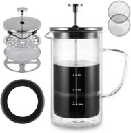 vevok chef glass french press coffee maker - 34 ounce double wall insulated heat resistant glass tea coffee press with 2 extra screens, glass handle, non-slip silicone base logo