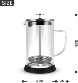 img 3 attached to VEVOK CHEF Glass French Press Coffee Maker - 34 Ounce Double Wall Insulated Heat Resistant Glass Tea Coffee Press with 2 Extra Screens, Glass Handle, Non-slip Silicone Base