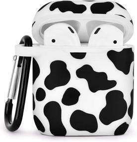 img 4 attached to 🐮 Силиконовый чехол для наушников AirPods для Apple AirPods 2 и 1 - милый и защитный чехол с карабином для девочек - аксессуары для AirPods от AIRSPO (черный/корова)