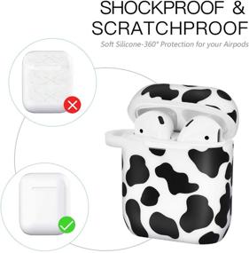 img 1 attached to 🐮 Силиконовый чехол для наушников AirPods для Apple AirPods 2 и 1 - милый и защитный чехол с карабином для девочек - аксессуары для AirPods от AIRSPO (черный/корова)