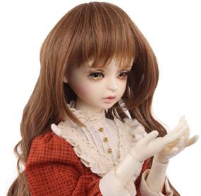 img 2 attached to 👩 MUZI WIG Парик для куклы BJD 1/3: вьющийся, термостойкие волокна, темно-коричневый с длинными блондинистыми волосами и плотной челкой