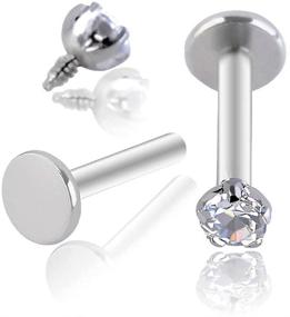 img 1 attached to 💎 316L Stainless Steel 3mm Cubic Zirconia Lip Ring/Tragus Earring: PiercingJ 2-4pcs, 16g, 6-12mm Bar Length