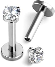 img 2 attached to 💎 316L Stainless Steel 3mm Cubic Zirconia Lip Ring/Tragus Earring: PiercingJ 2-4pcs, 16g, 6-12mm Bar Length