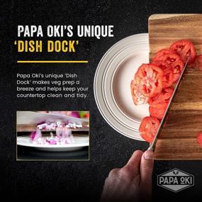 img 1 attached to 🪓 Papa Oki Acacia Wood Cutting Board - Large Chopping Board for Kitchen, Complete with Curved Mezzaluna Chopper Knife. Innovative Dish Dock for Clean Chopping Experience. Versatile Charcuterie Board.