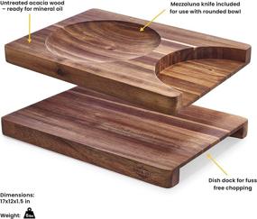 img 2 attached to 🪓 Papa Oki Acacia Wood Cutting Board - Large Chopping Board for Kitchen, Complete with Curved Mezzaluna Chopper Knife. Innovative Dish Dock for Clean Chopping Experience. Versatile Charcuterie Board.