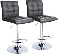🐆 leopard black modern square pu leather adjustable bar stools with back - set of 2, counter height swivel stool: sleek and stylish логотип