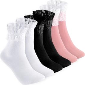 img 4 attached to 🧦 6 Pairs of Frilly Lace Ruffle Ankle Socks - Fashionable Women and Girls Princess Socks