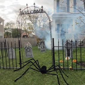 img 1 attached to 🕷️ Pawliss Giant Scary Spider Decorations - 6.6ft/200cm Halloween Spider Outdoor Props, Realistic Fake Large Hairy Spider for Yard