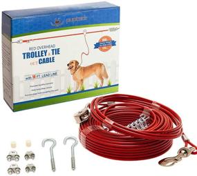 img 4 attached to PUPTECK 100ft Heavy Duty Dog Tie Out Cable with 10ft Runner for Dogs up to 125lbs - Red