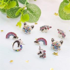 img 1 attached to 🦄 12 Pairs Cute Stud Earrings - Hypoallergenic & Shiny Jewelry in Various Designs: Cat, Star, Butterfly, Unicorn - Opal, Stainless Steel, and 925 Silver Earrings for Women and Girls