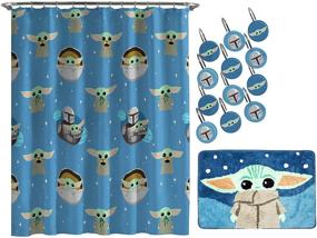 img 4 attached to Jay Franco Star Wars Mandalorian Blue Space Bathroom Set - Shower Curtain, Hooks, Rug & More!