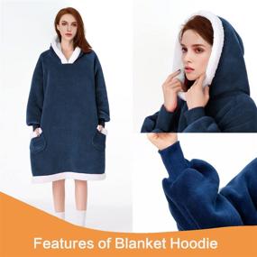 img 1 attached to LIANLAM Wearable Blanket Hoodie, Sherpa Blanket Sweatshirt, Ultra-Soft and Snug Blanket Hoodie with Sleeves and Pocket for Adults, Women, Men, and Teens, Ideal for Lounging at Home, Office, or Sofa (Navy Blue, Adult)