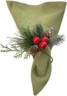 🎄 angel isabella, llc set of 6 handcrafted napkin rings - natural live-like christmas decor with evergreen pine cones, snowy pine needles, and red berries logo