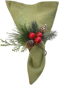 img 4 attached to 🎄 Angel Isabella, LLC Set of 6 Handcrafted Napkin Rings - Natural Live-Like Christmas Decor with Evergreen Pine Cones, Snowy Pine Needles, and Red Berries