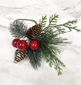 img 3 attached to 🎄 Angel Isabella, LLC Set of 6 Handcrafted Napkin Rings - Natural Live-Like Christmas Decor with Evergreen Pine Cones, Snowy Pine Needles, and Red Berries
