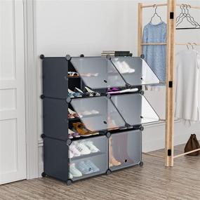 img 2 attached to SimpleWise Portable Shoe Rack Organizer: 6 Cube 12 Tiers DIY Entryway Storage Solution - Free Standing Plastic Cabinet in Gray