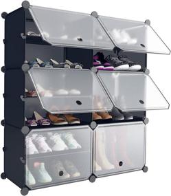 img 4 attached to SimpleWise Portable Shoe Rack Organizer: 6 Cube 12 Tiers DIY Entryway Storage Solution - Free Standing Plastic Cabinet in Gray