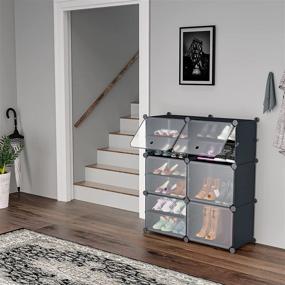 img 3 attached to SimpleWise Portable Shoe Rack Organizer: 6 Cube 12 Tiers DIY Entryway Storage Solution - Free Standing Plastic Cabinet in Gray