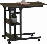 📚 height-adjustable c-table on wheels with storage shelves, easy-to-assemble mobile end table for coffee laptop, multi-functional side table logo