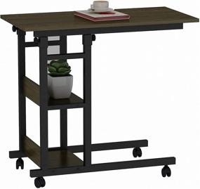 img 4 attached to 📚 Height-Adjustable C-Table on Wheels with Storage Shelves, Easy-to-Assemble Mobile End Table for Coffee Laptop, Multi-Functional Side Table