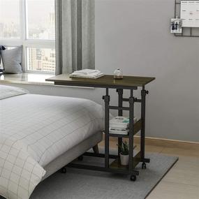 img 1 attached to 📚 Height-Adjustable C-Table on Wheels with Storage Shelves, Easy-to-Assemble Mobile End Table for Coffee Laptop, Multi-Functional Side Table