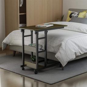 img 3 attached to 📚 Height-Adjustable C-Table on Wheels with Storage Shelves, Easy-to-Assemble Mobile End Table for Coffee Laptop, Multi-Functional Side Table