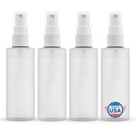 【usa made】4 oz (120ml) plastic spray bottle fine mist – refillable, reusable, portable sprayer, travel size, leak proof for household use, essential oil, cleaning solution, and perfume (4 pack) logo