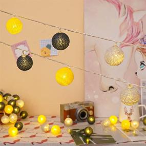 img 2 attached to 10FT 20LED Grayish Yellow Byncceh Cotton Ball String Lights - Fairy String Lights with 🌟 3AA/USB Power Supply for Bedroom, Party, Mother's Day - Warm Light Globe Ball String Lights (Gray Yellow)