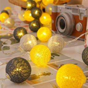 img 3 attached to 10FT 20LED Grayish Yellow Byncceh Cotton Ball String Lights - Fairy String Lights with 🌟 3AA/USB Power Supply for Bedroom, Party, Mother's Day - Warm Light Globe Ball String Lights (Gray Yellow)