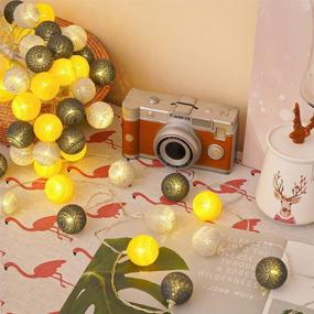 img 1 attached to 10FT 20LED Grayish Yellow Byncceh Cotton Ball String Lights - Fairy String Lights with 🌟 3AA/USB Power Supply for Bedroom, Party, Mother's Day - Warm Light Globe Ball String Lights (Gray Yellow)