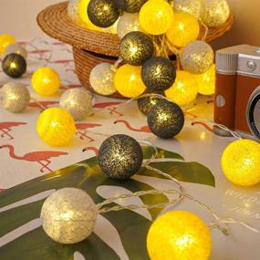 img 4 attached to 10FT 20LED Grayish Yellow Byncceh Cotton Ball String Lights - Fairy String Lights with 🌟 3AA/USB Power Supply for Bedroom, Party, Mother's Day - Warm Light Globe Ball String Lights (Gray Yellow)